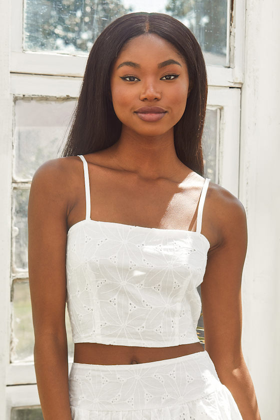 Romantic Summer White Eyelet Tiered Two-Piece Midi Dress 1