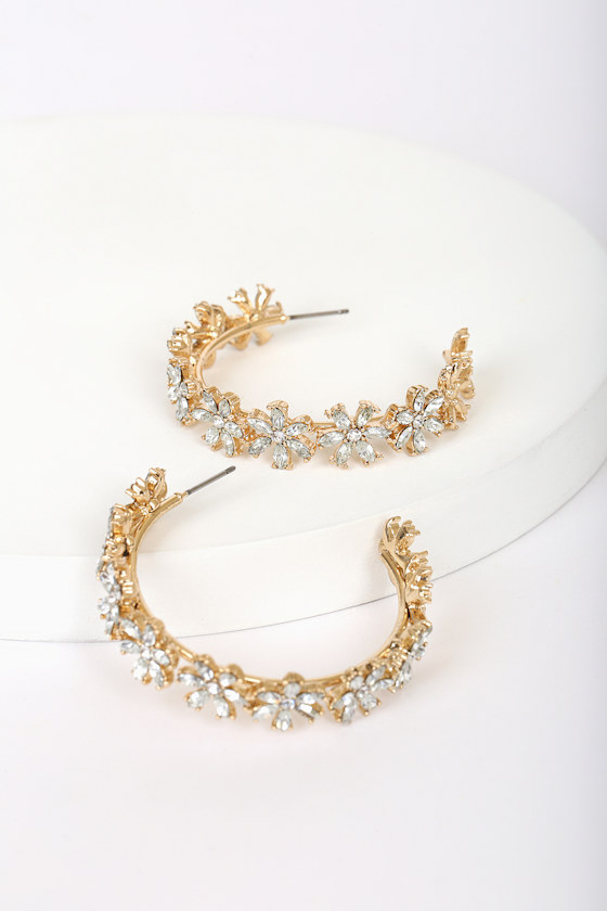 Florals Forever Gold Rhinestone Hoop Earrings 2