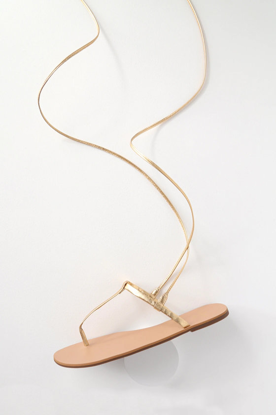 Camren Gold Leather Lace-Up Thong Sandals 4