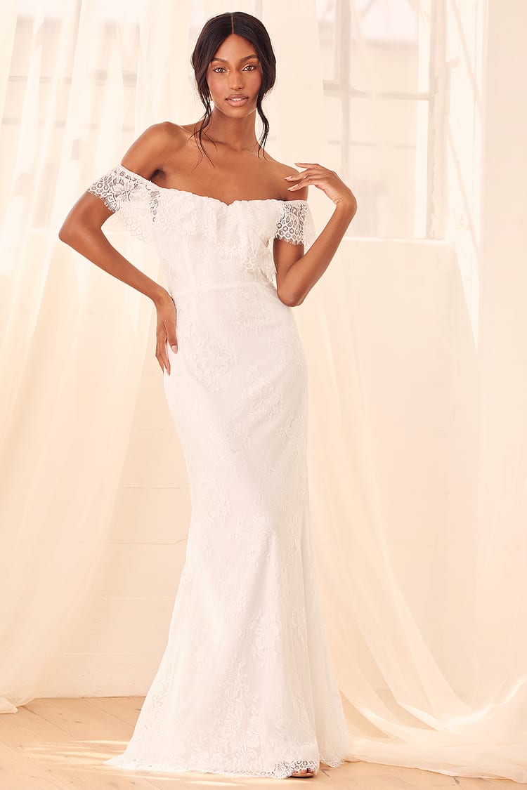 White Maxi Dress - Off-the-Shoulder Dress - Mermaid Dress -