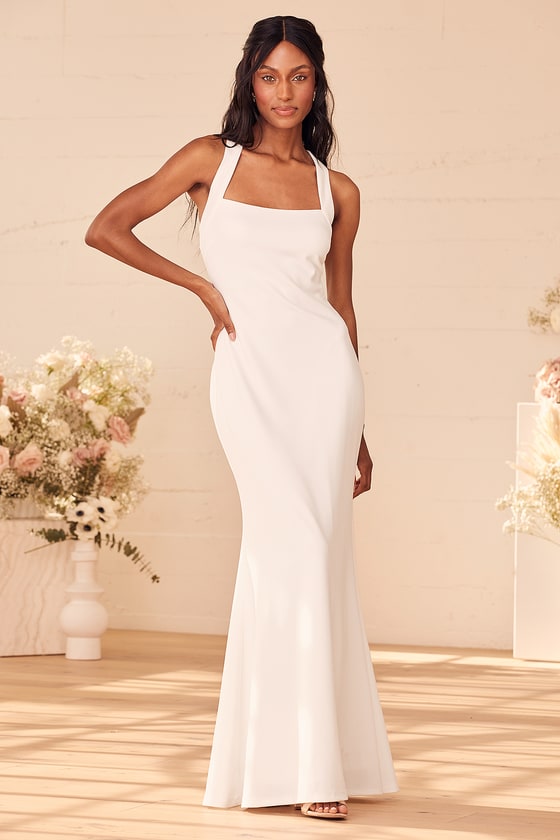 Pure Romance White Square Neck Mermaid Maxi Dress