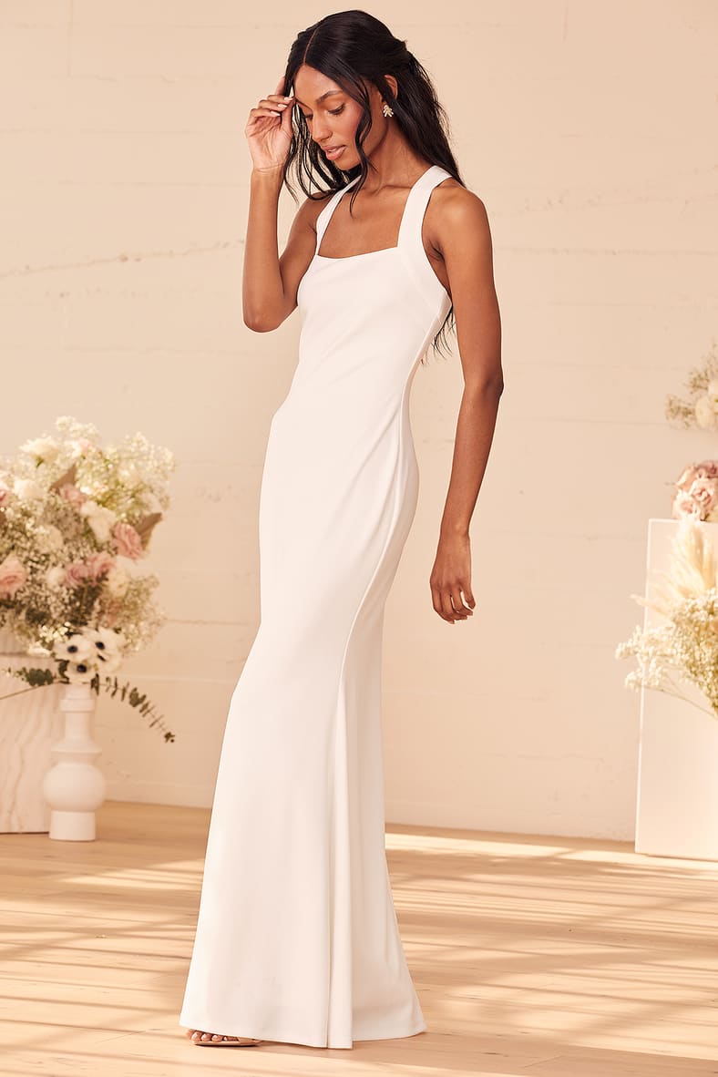 Pure Romance White Square Neck Mermaid Maxi Dress