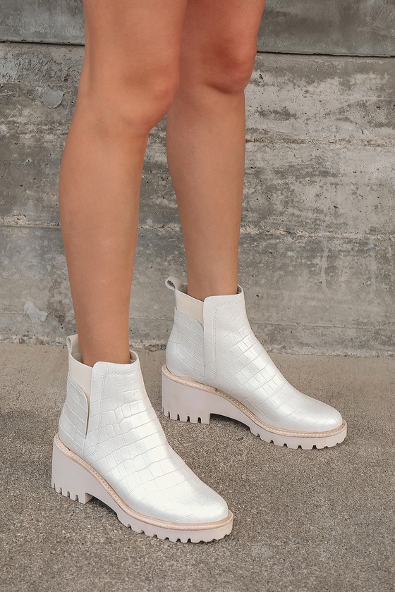dolce vita huey booties in ivory croco print leather