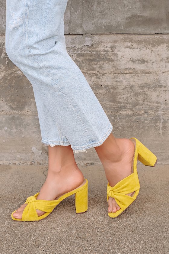 Jenissa Marigold Suede Knotted High Heel Sandals 1