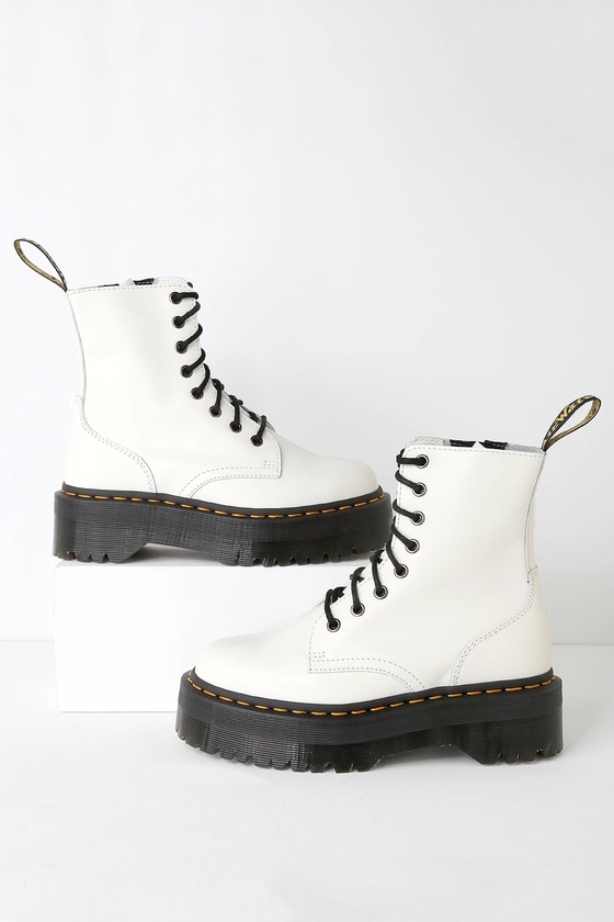 Dr. Martens Jadon - White Leather 8-Eye Platform Boot - Lulus