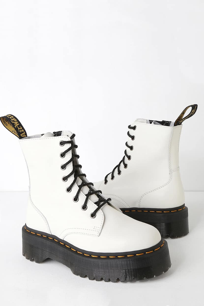 Dr. Martens Jadon - White Leather 8-Eye Platform Boot - Lulus display picture 1