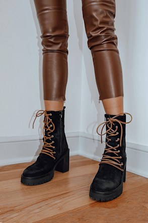 Free People Dylan Black Leather Lace-Up Boots Platform Boots