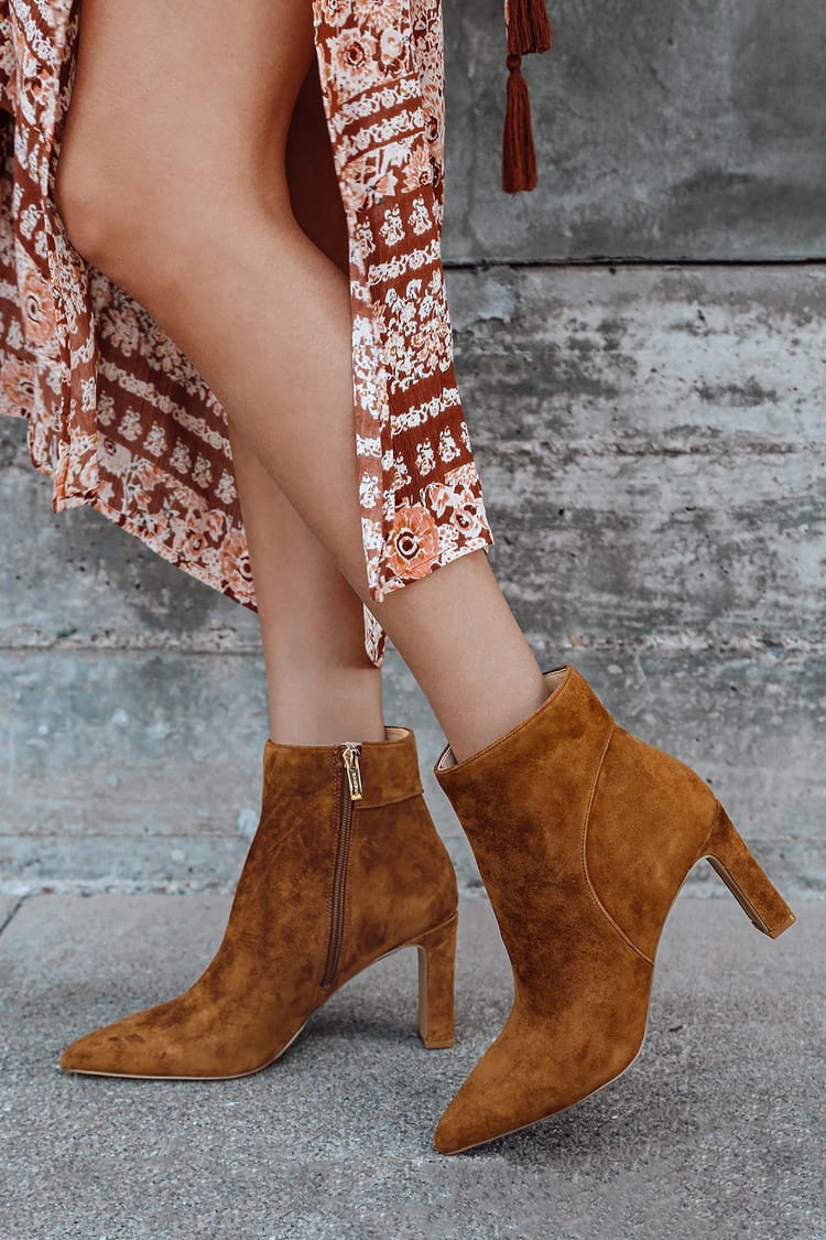 chestnut leather booties
