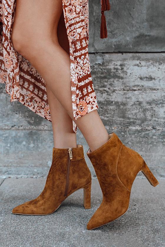 Jenn Chestnut Suede Leather Pointed-Toe Ankle Booties 3