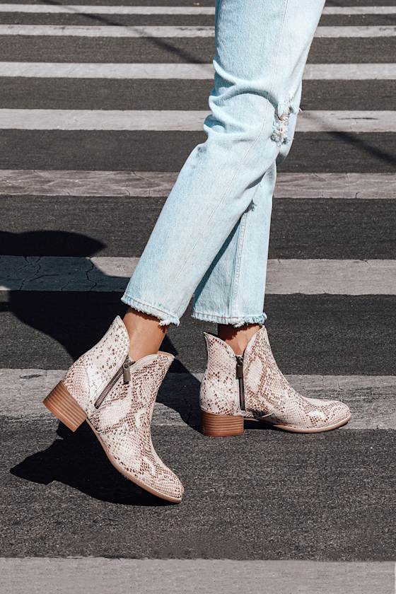 Lucky Pennies Beige Exotic Snake Print Ankle Boots 1