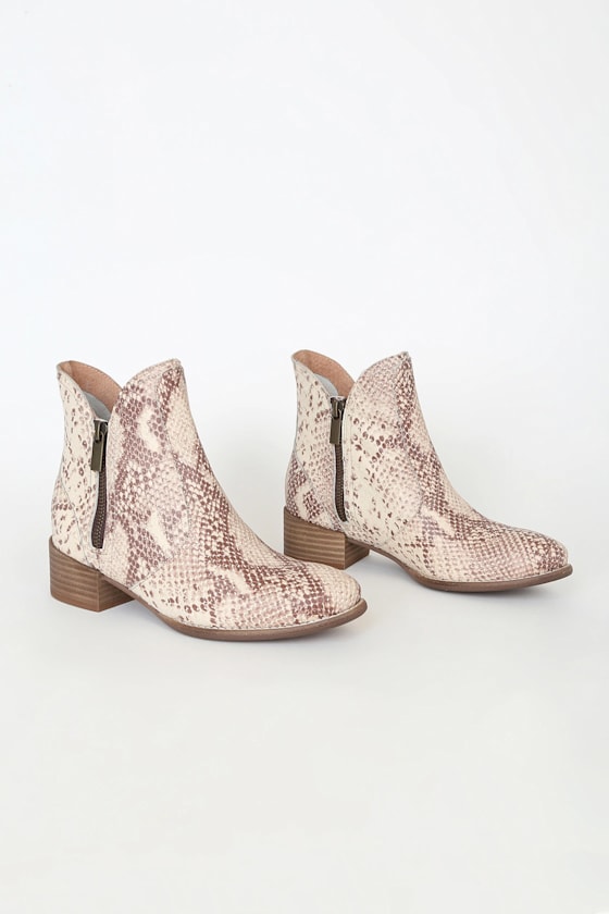 Lucky Pennies Beige Exotic Snake Print Ankle Boots 2
