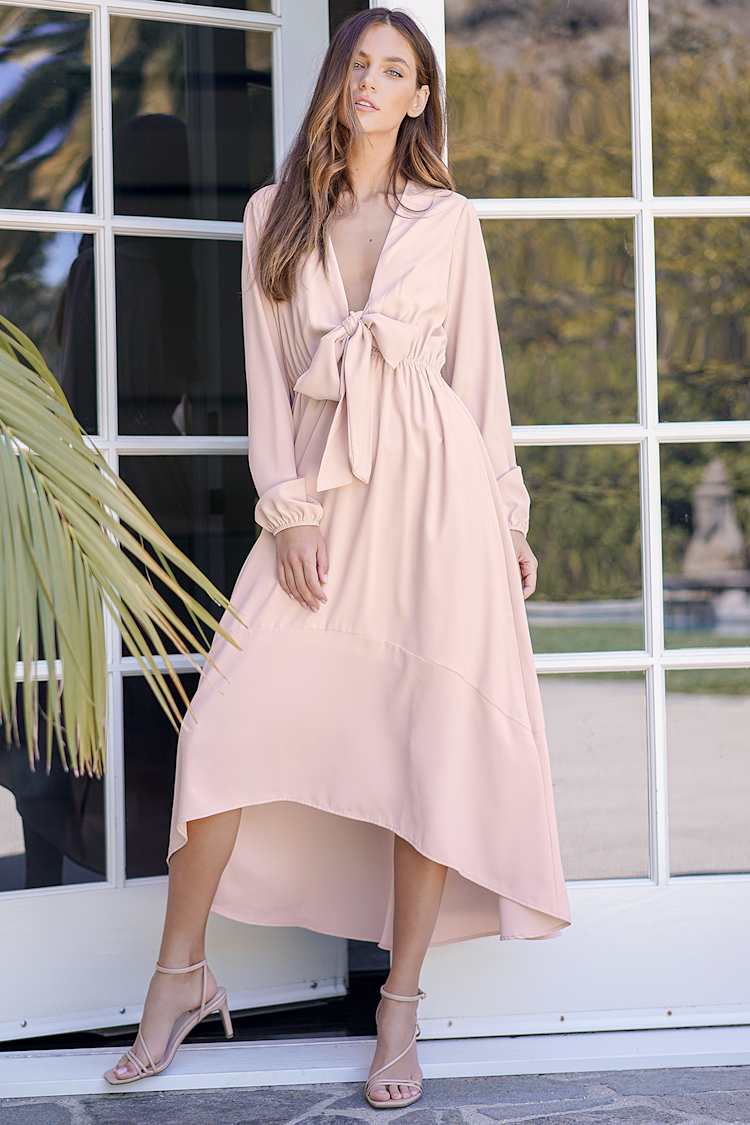 knee length dresses for ladies Vero Tie-Front Long-Sleeve Dress main image 0