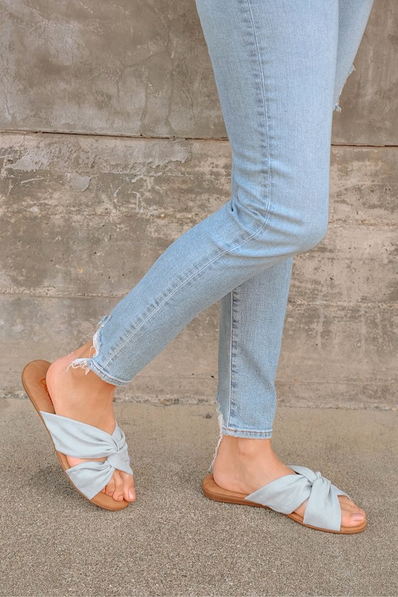 light blue slide sandals