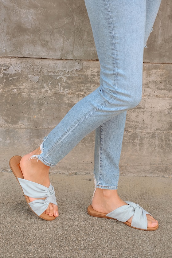 Cute Light Blue Sandals - Faux Suede Sandals - Slide Sandals - Lulus
