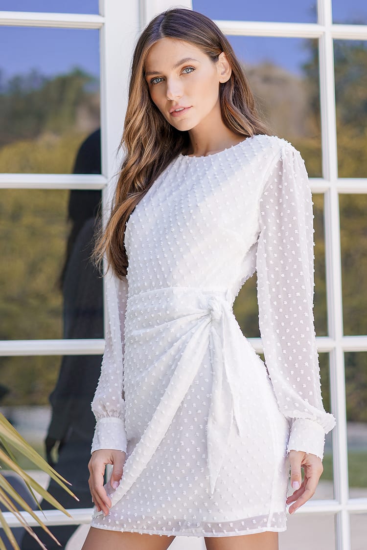 Cute White Dress - Swiss Dot Dress - Tie-Front Mini Dress - Lulus