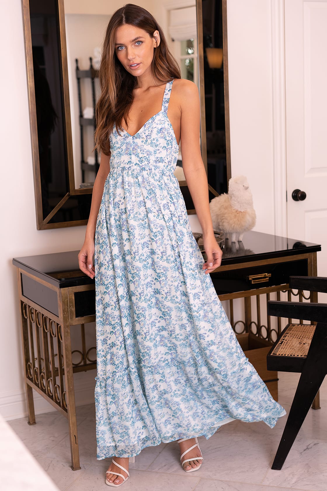 Light blue and lilac floral maxi dress