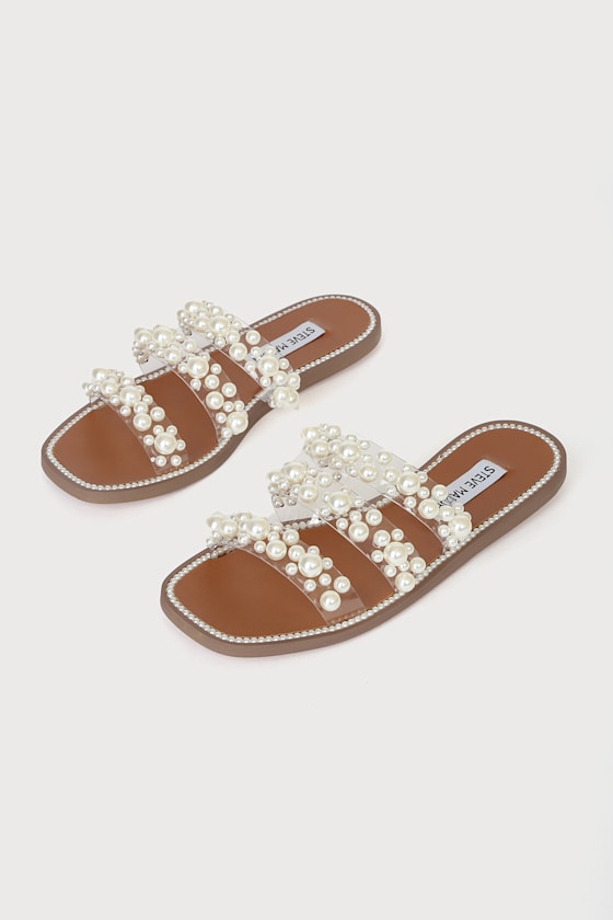 Taye Clear and Pearl Strappy Slide Sandals 4