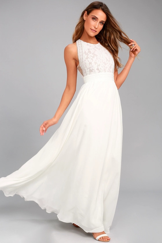 Lovely White Dress Floral Lace Dress Maxi Dress Lulus