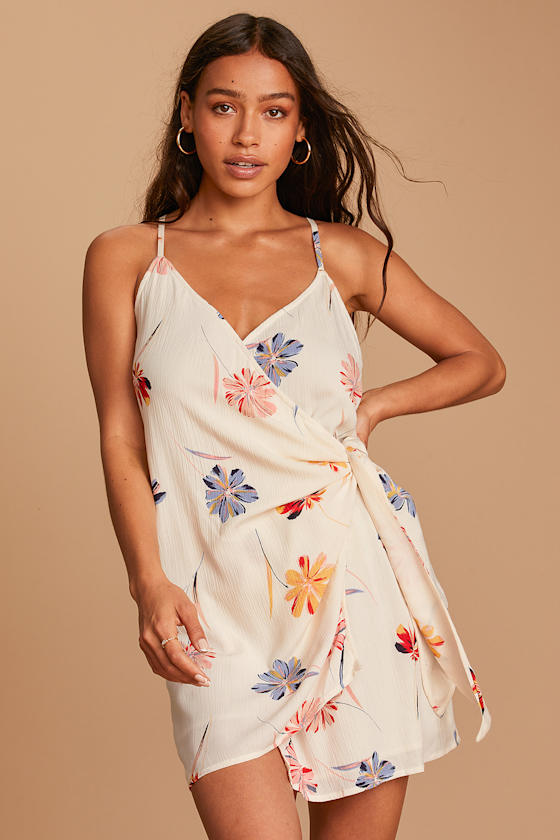 Mini Dress - Wrap Dress - Floral Print 