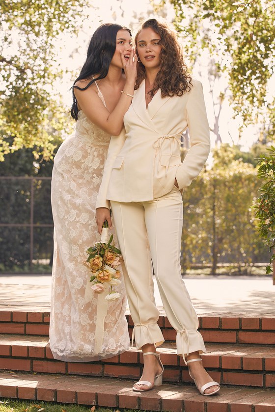 Alma Cream Ankle-Tie Trouser Pants