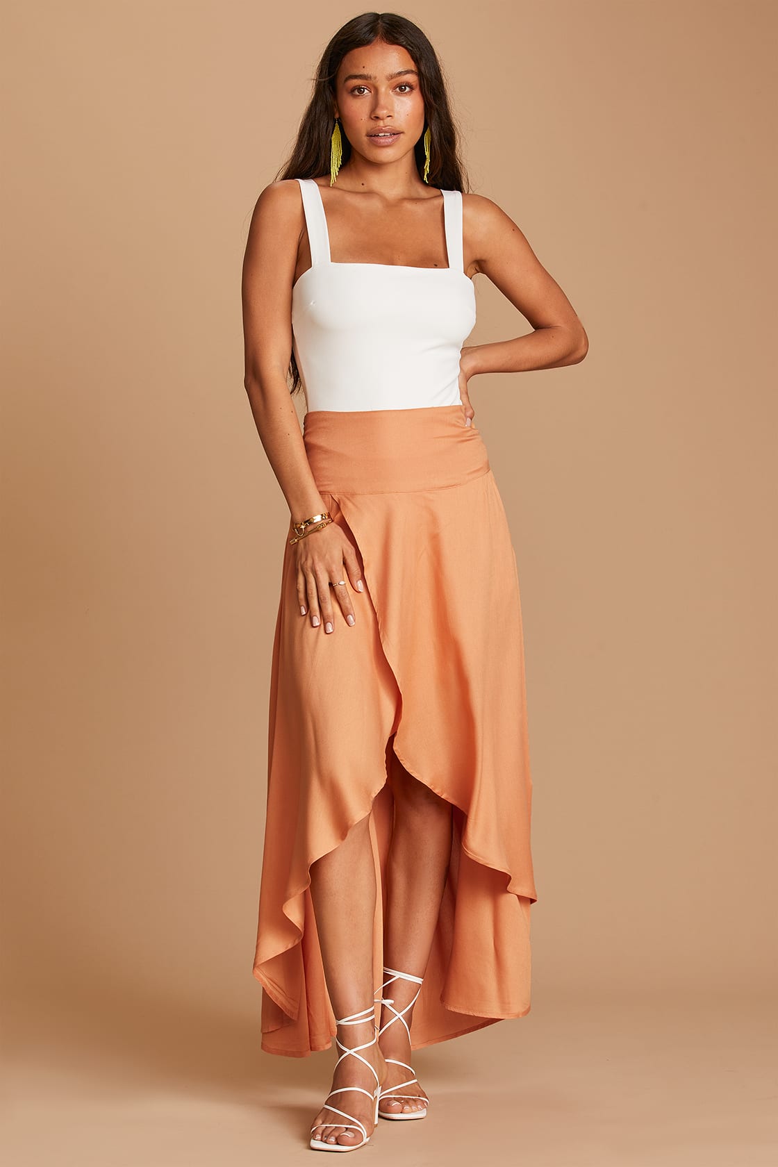 Ambrosio Light Orange High-Low Maxi Skirt