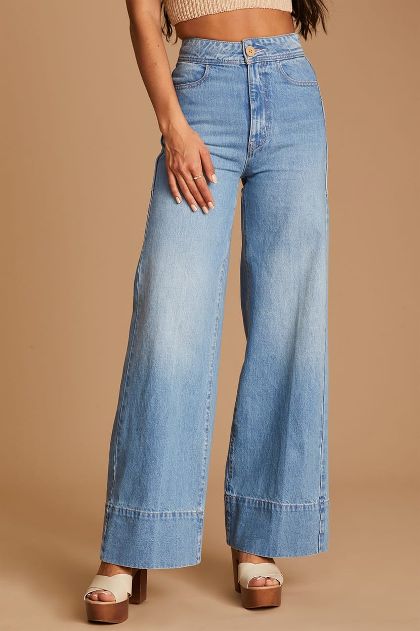 Talia Light Wash Denim High Rise Wide-Leg Trouser Jeans