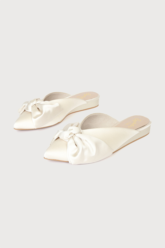 Wedding Bells Ivory Satin Pointed-Toe Mules 4