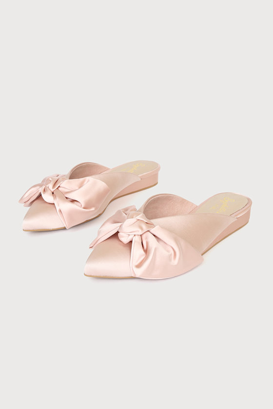 Wedding Bells Blush Satin Pointed-Toe Mules 1