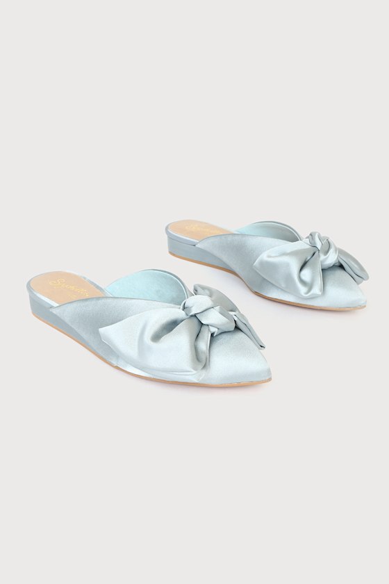 Wedding Bells Blue Satin Pointed-Toe Mules 1