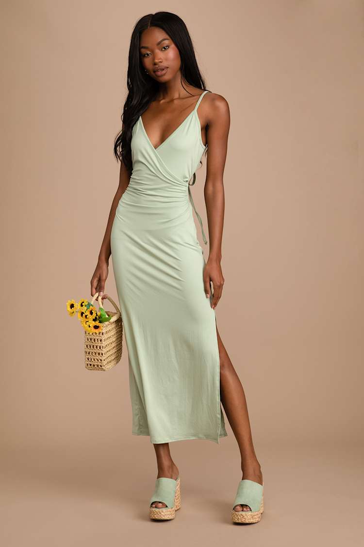 Sage Green Dress - Surplice Dress - Backless Dress - Midi Dress - Lulus