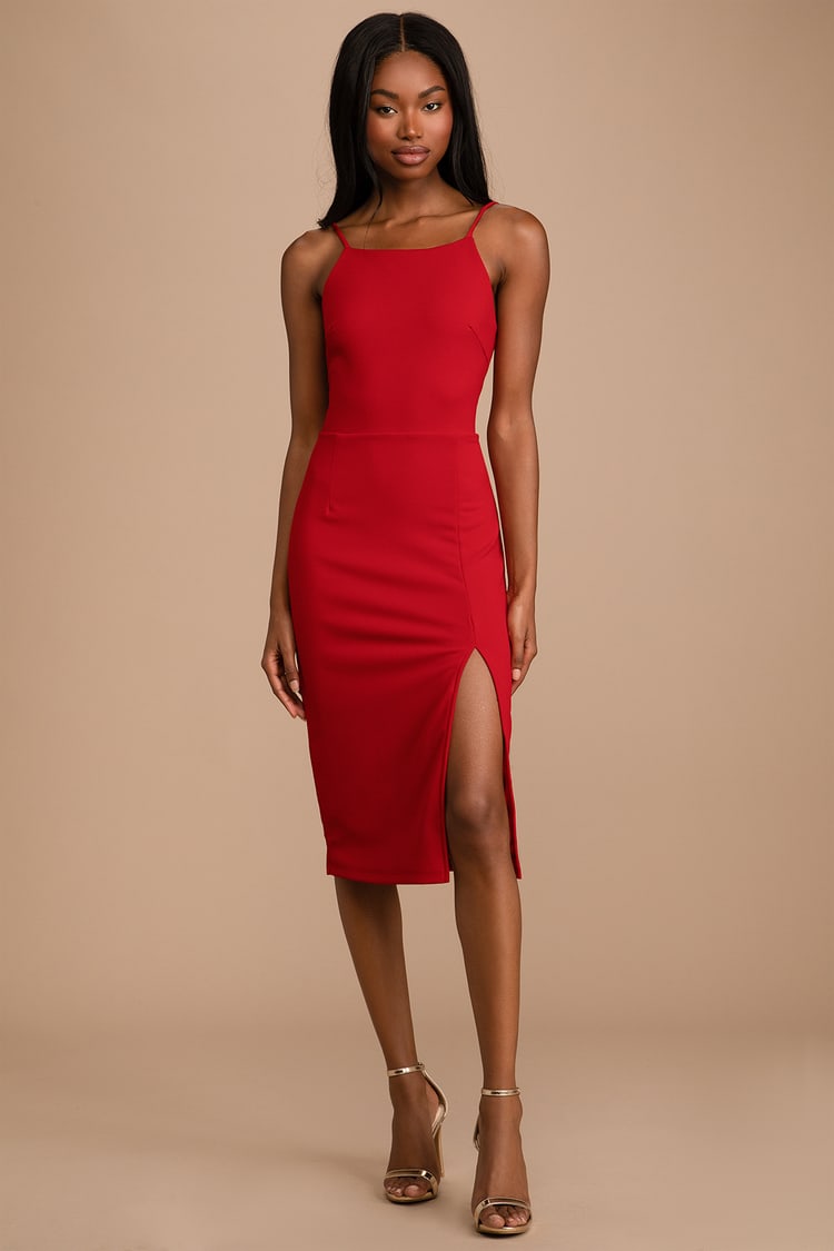 Never Look Back Red Backless Bodycon Midi Dress