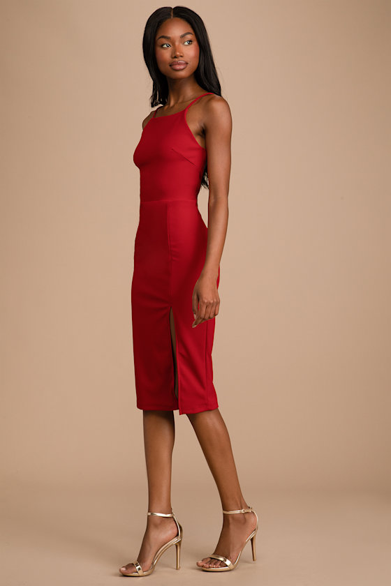Never Look Back Red Backless Bodycon Midi Dress 5