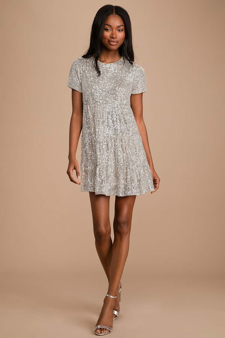 taking a shine black sequin tiered mini shift dress Summerlin Lace Maxi Dress - Black Sundress main image 1
