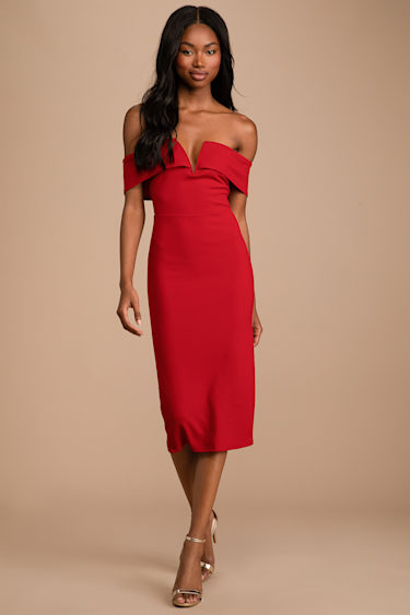 Red Midi Dress - Off-the-Shoulder Dress - Bodycon Dress - Lulus Red Midi Dress - Off-the-Shoulder Dress - Bodycon Dress - Lulus
