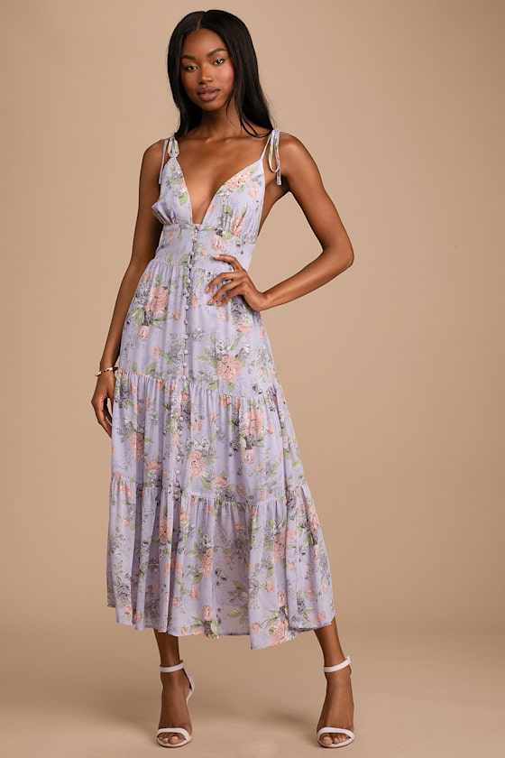 Everlasting Sight Lavender Floral Print Tie-Strap Maxi Dress 3
