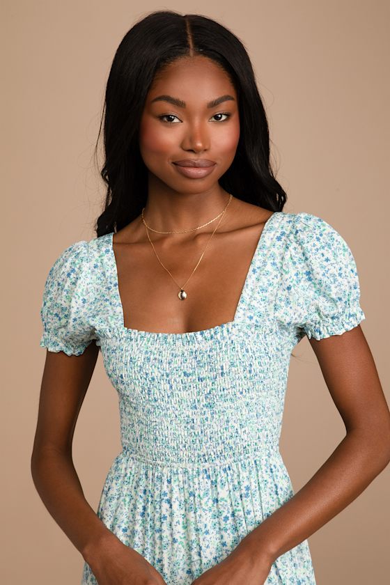 Ready to Bloom Ivory Floral Print Smocked Tiered Maxi Dress 6