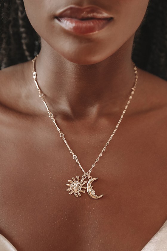 Gemini Vibes Gold Sun and Moon Pendant Necklace 1
