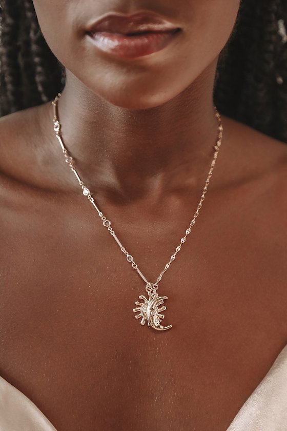 Gemini Vibes Gold Sun and Moon Pendant Necklace 4