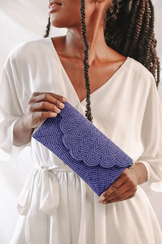 Junipero Cobalt Blue Beaded Clutch 1