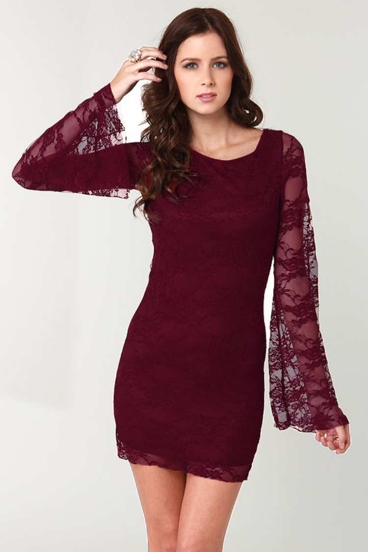 The Lace Show Burgundy Backless Lace Dress