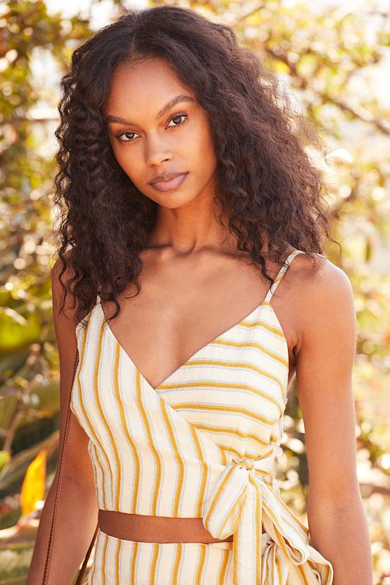 Perfect Vacay Cream Striped Cropped Wrap Top 1