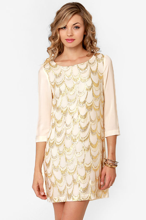 cream and gold dress
