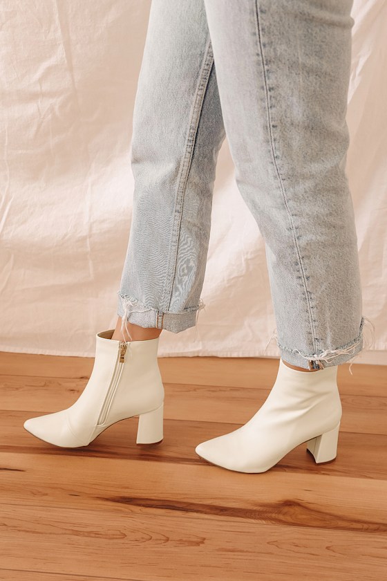 Sarai Off White Pointed-Toe Ankle Booties 1