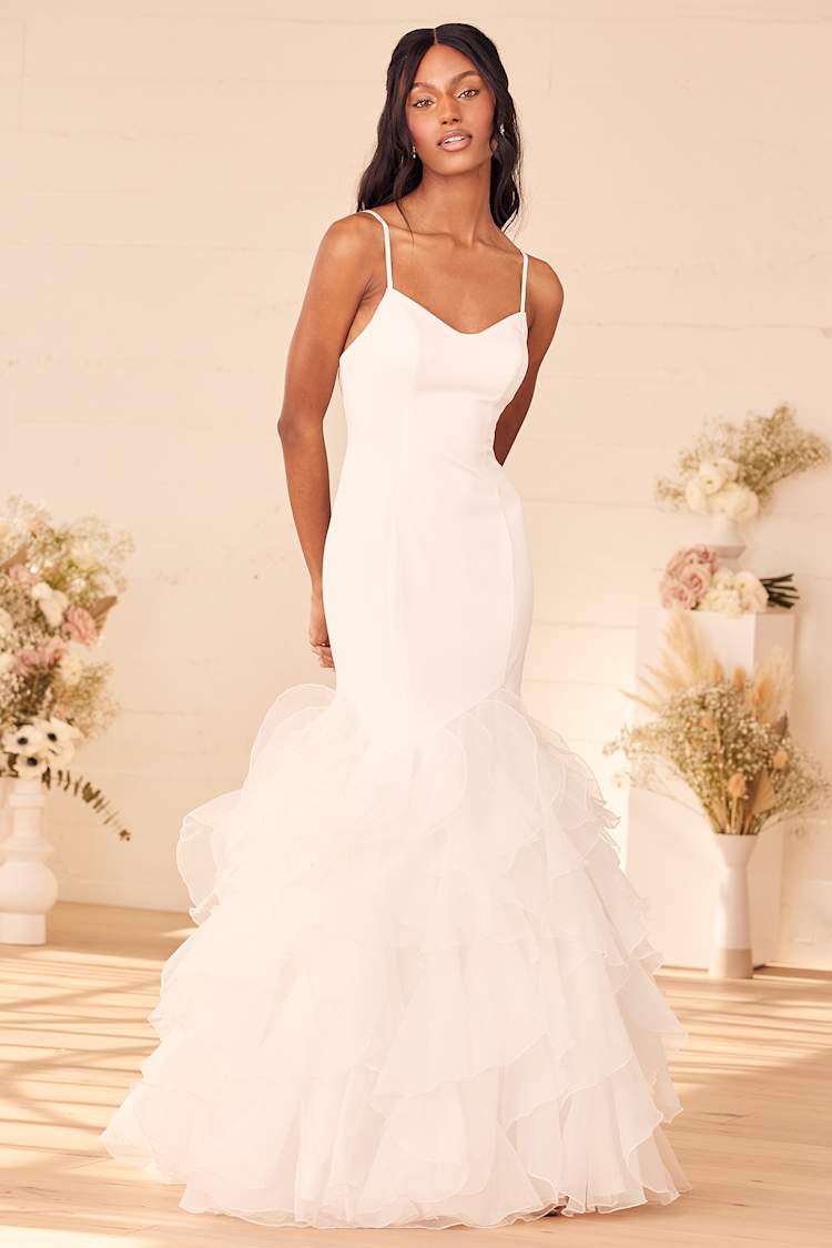 White Poofy Dress - Organza Wedding Dress - Mermaid Maxi Dress - Lulus