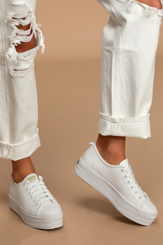 Keds Triple Up White Leather Platform Sneakers