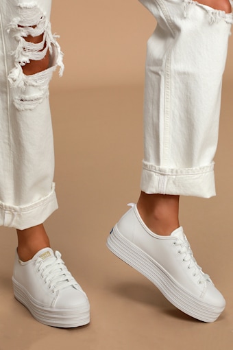 Triple Up White Leather Platform Sneakers 3
