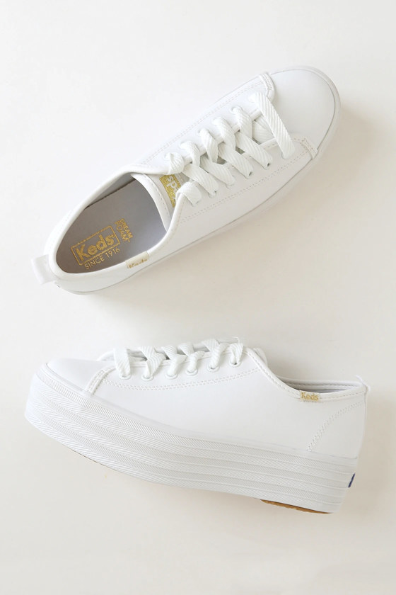 Triple Up White Leather Platform Sneakers 3