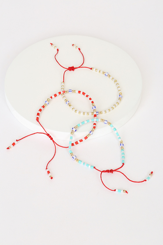Perfectly Beachy Red Multi Beaded Bracelet Set 2