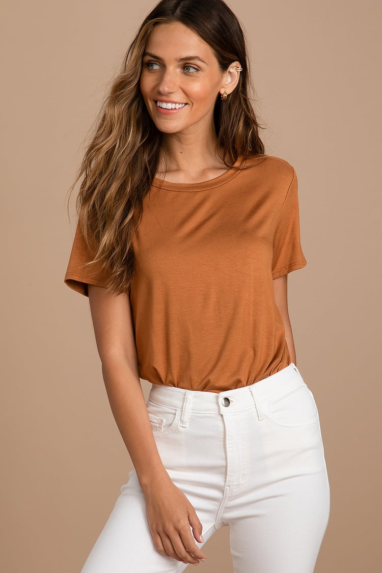 sæt ind med sig Ærlighed Cute Rust Brown T-Shirt - T-Shirt Bodysuit - Tee Bodysuit - Lulus