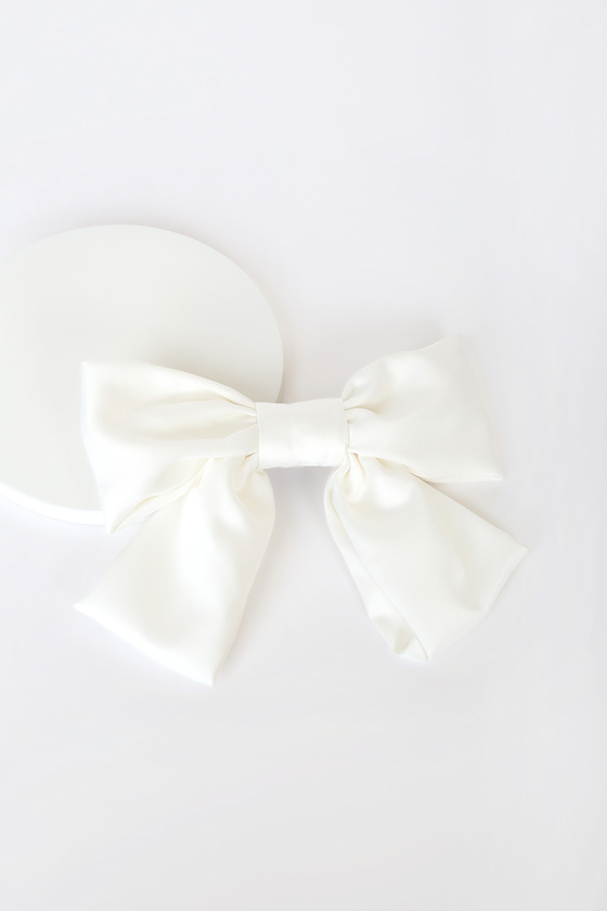 Final Touch White Satin Oversized Bow Hair Clip 1